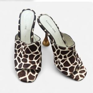 Gianni Bini Brown and Cream Giraffe-Print genuine calf hair Slip-On Mules